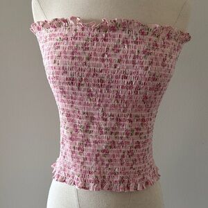 Pink Smocked Floral Strapless Tube Top
